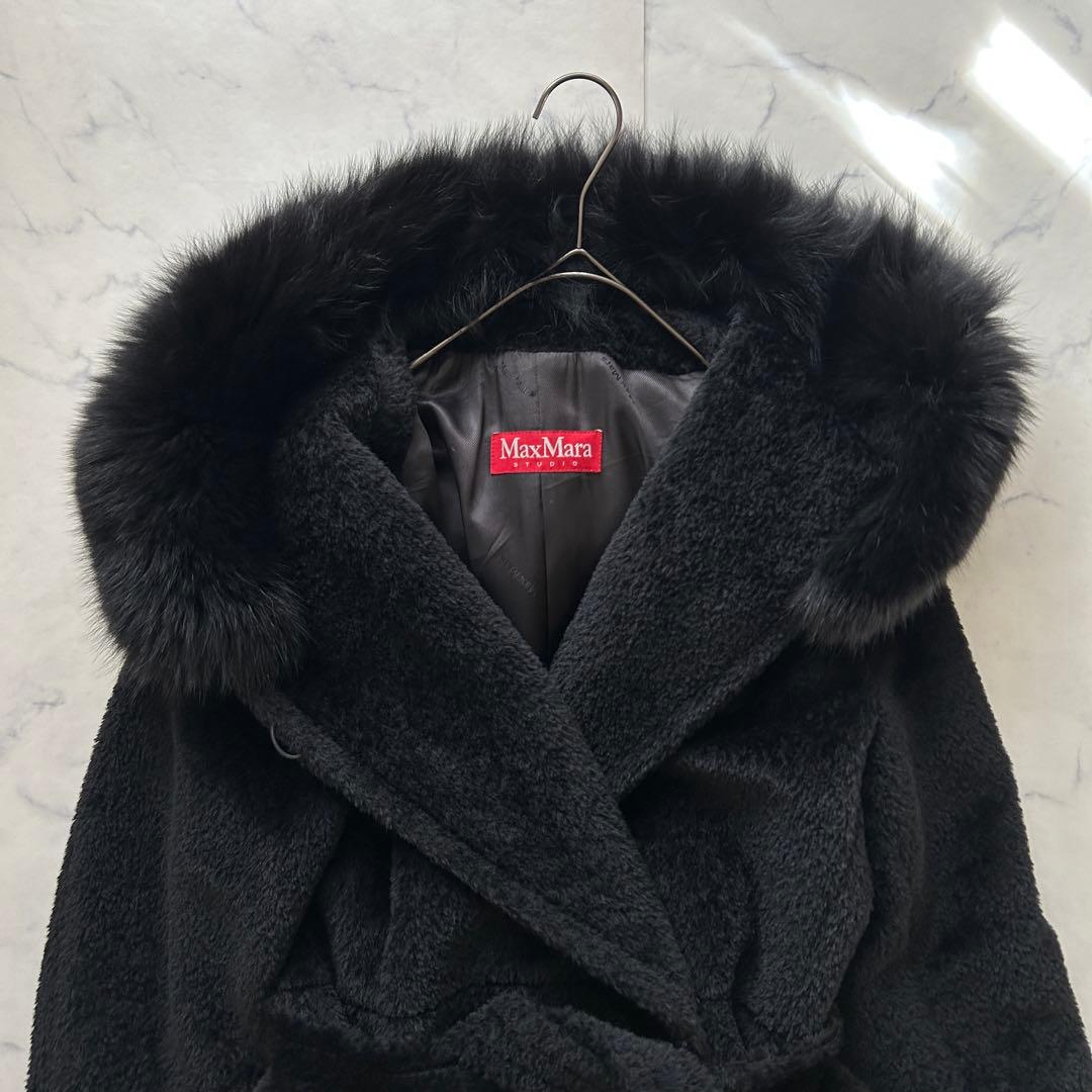 定価25万 極美品 マックスマーラ ロングコート アルパカ ベルト フード