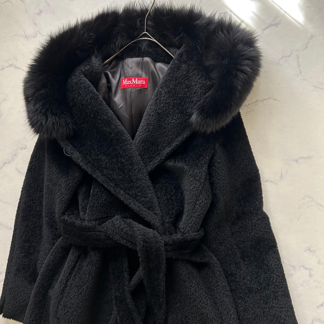 定価25万 極美品 マックスマーラ ロングコート アルパカ ベルト フード