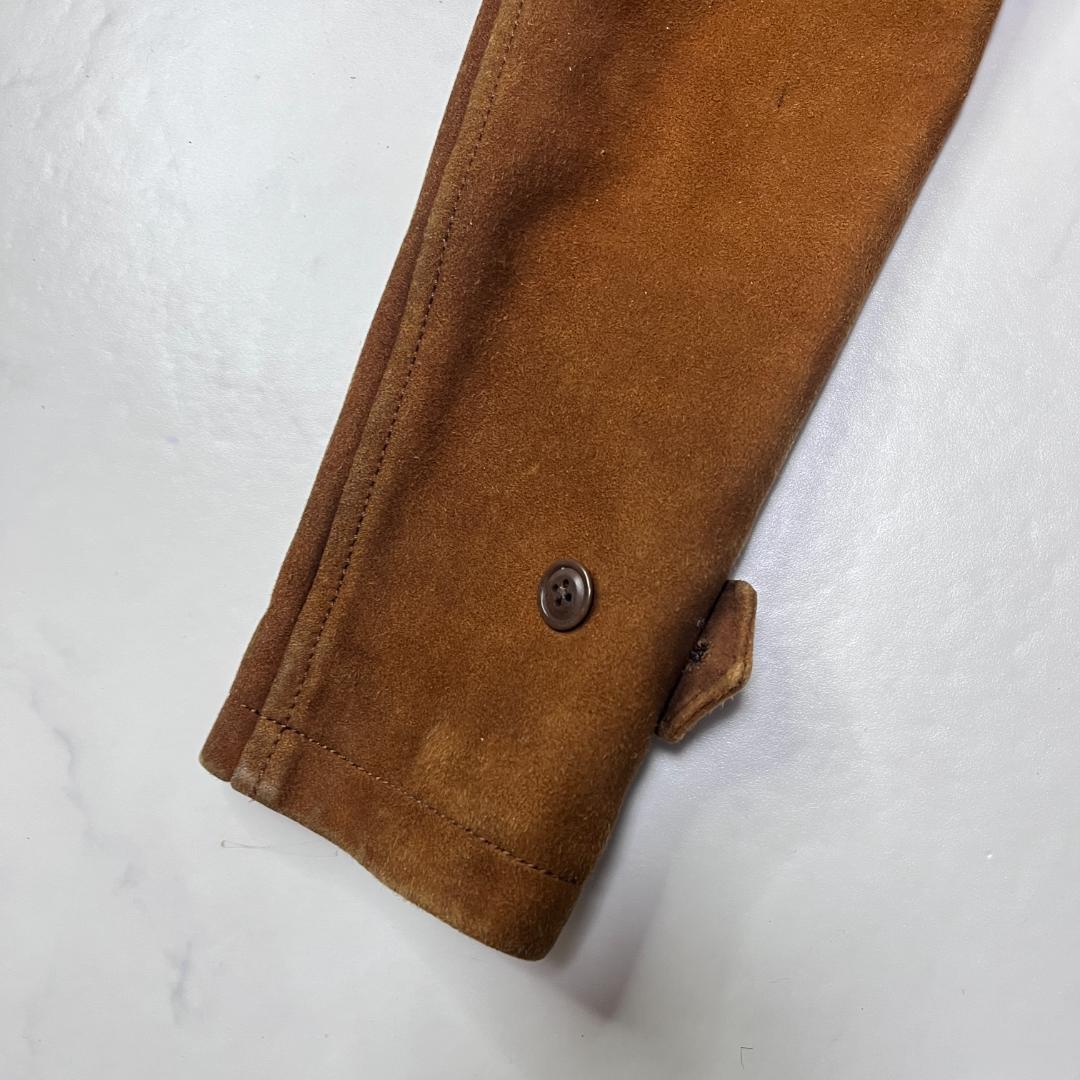 【美品】ラルフローレン 本革スエード レザージャケット S 茶 チェック裏地