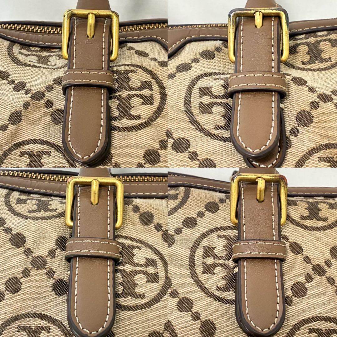 【美品】トリーバーチ Tモノグラム バレルバッグ 2way ショルダーバッグ 茶