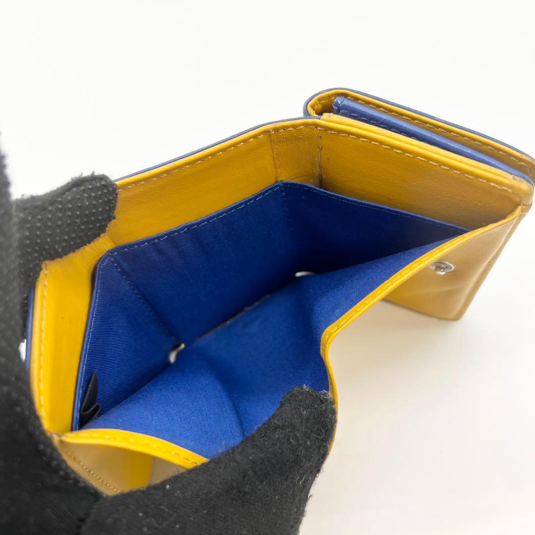 【希少✨完売品】ディーゼル　三つ折り財布　1DR　Dロゴ　レザー　ブルー　イエロ