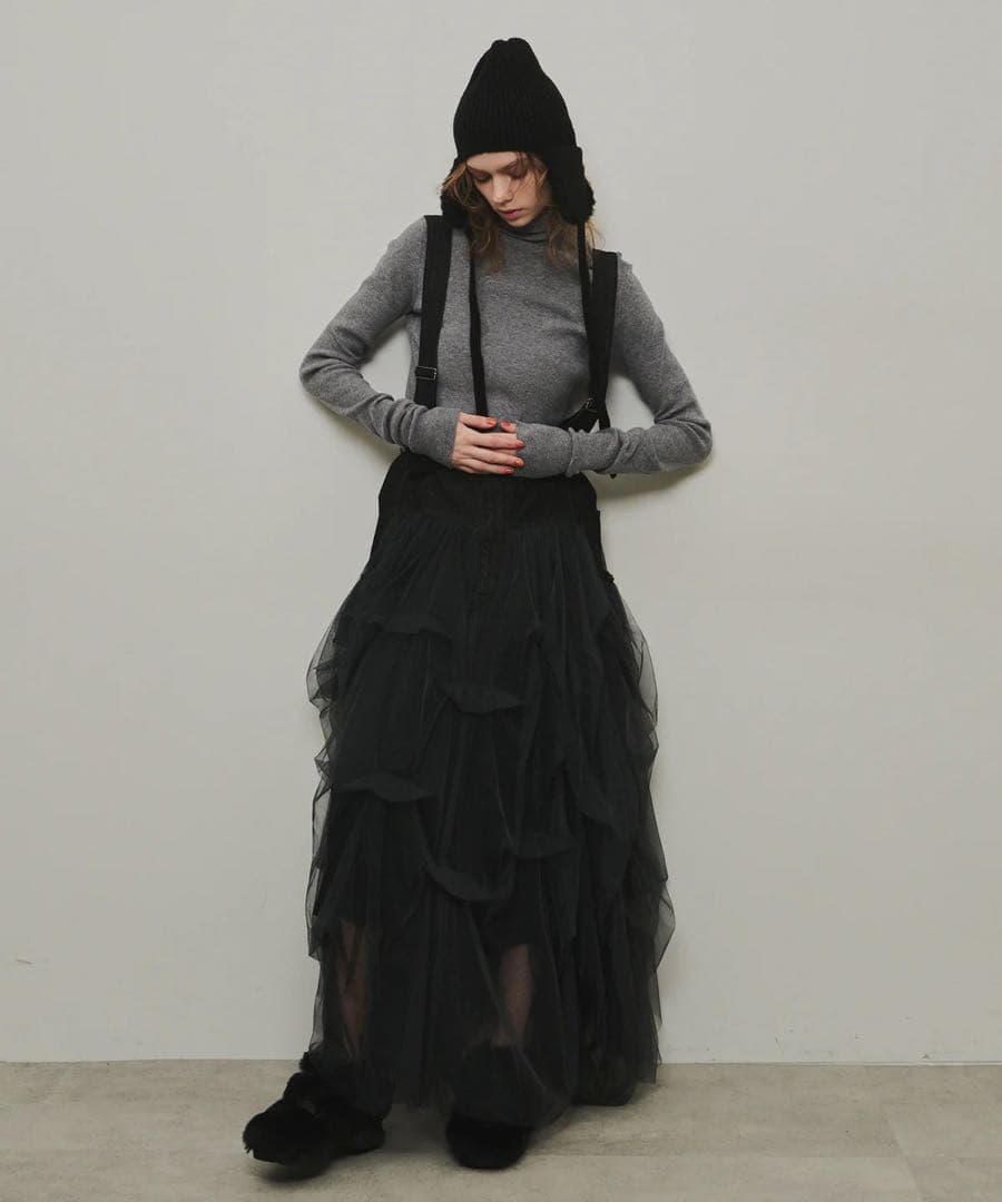 タグ付き未使用【ラベルエチュード】サスペンダーデニムチュールSK