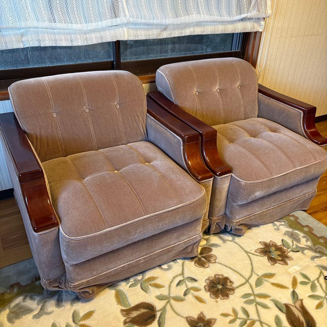 ①美品！昭和レトロ マルニ木工1人掛けソファ ビンテージ オールド コーデュロイ