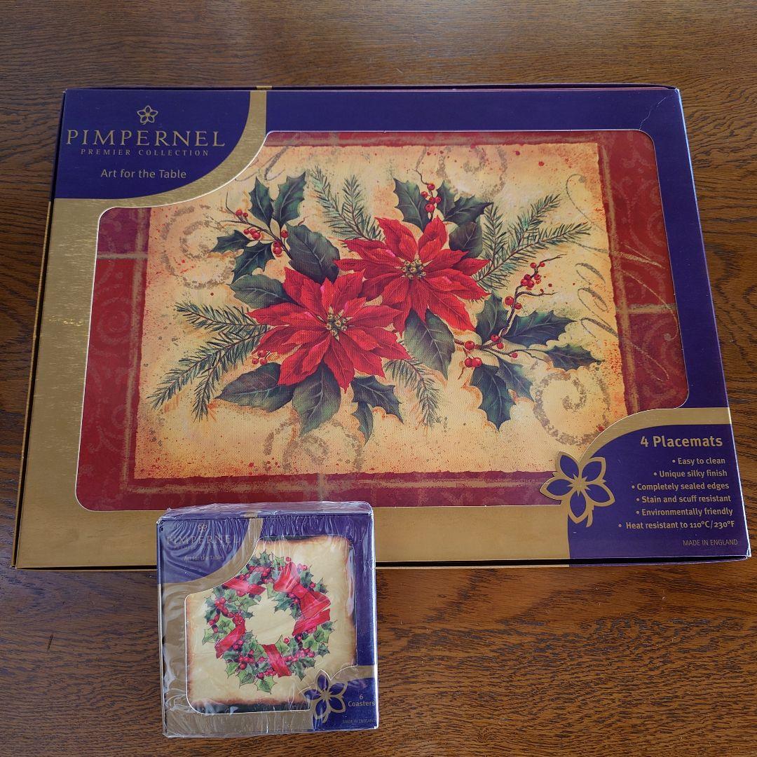 【クリスマス柄】ピンパーネル　未使用テーブルマット4枚　コースター6枚未開封