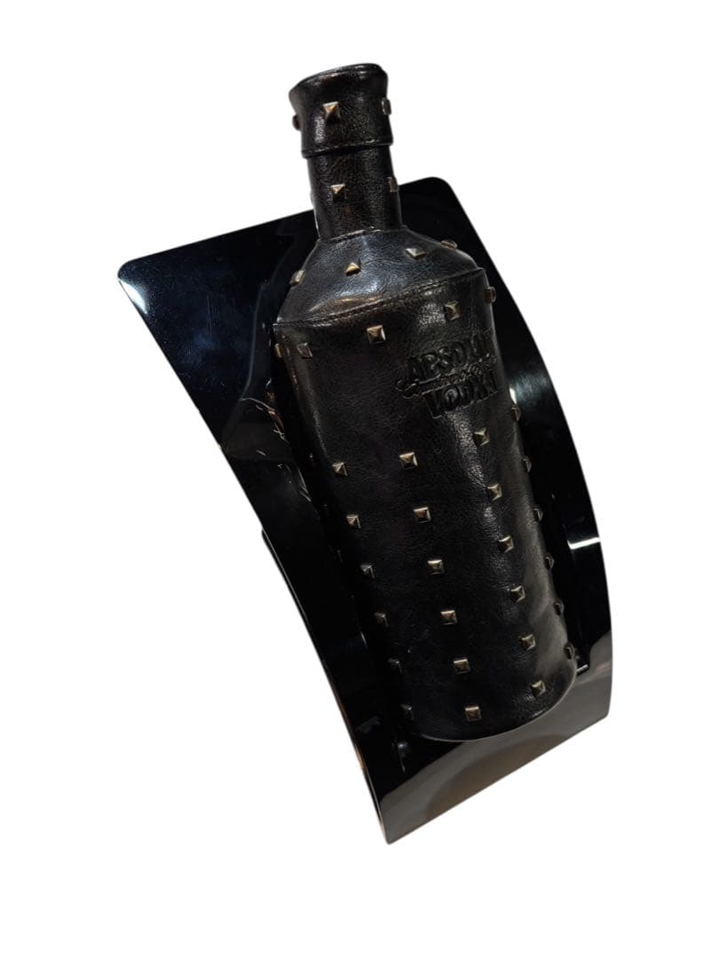 スタッズ付きブラックメタルワインラックプラスレザーボトルカバー2点セット