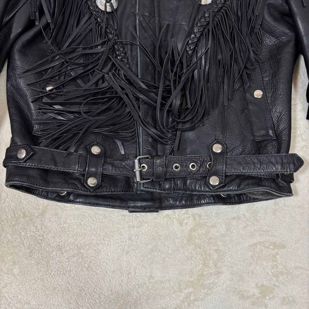 FIRST 本革 フリンジ ライダースジャケット ブラック