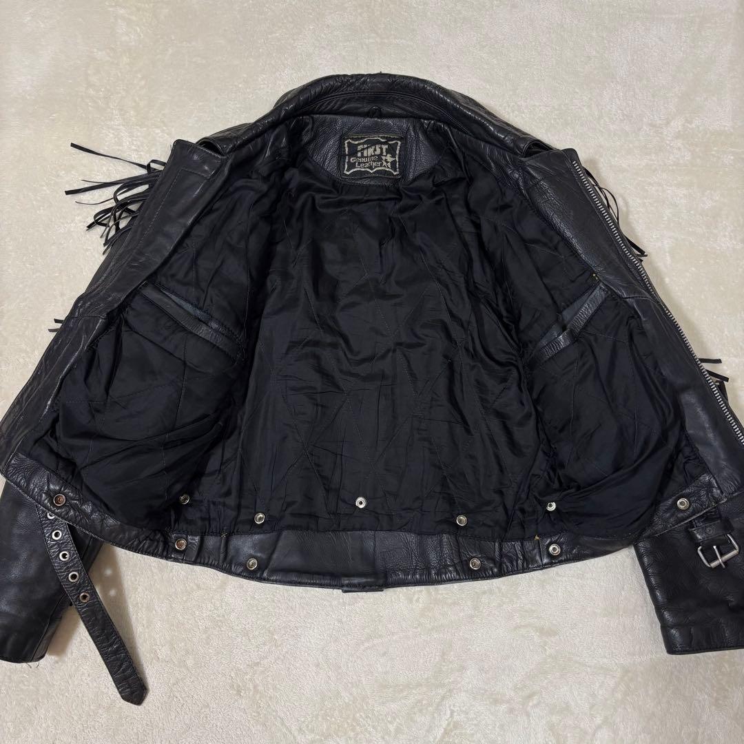 FIRST 本革 フリンジ ライダースジャケット ブラック