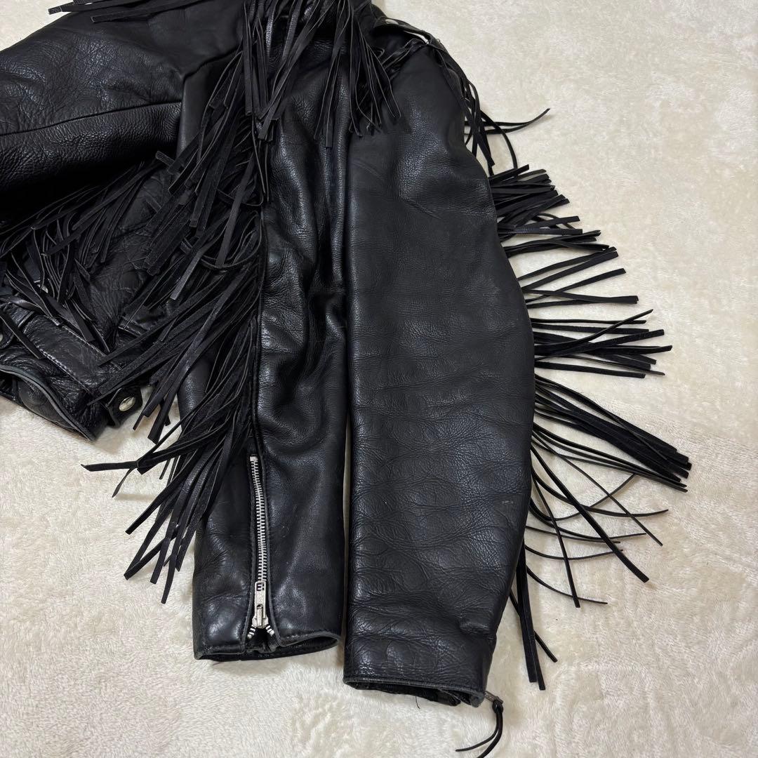 FIRST 本革 フリンジ ライダースジャケット ブラック