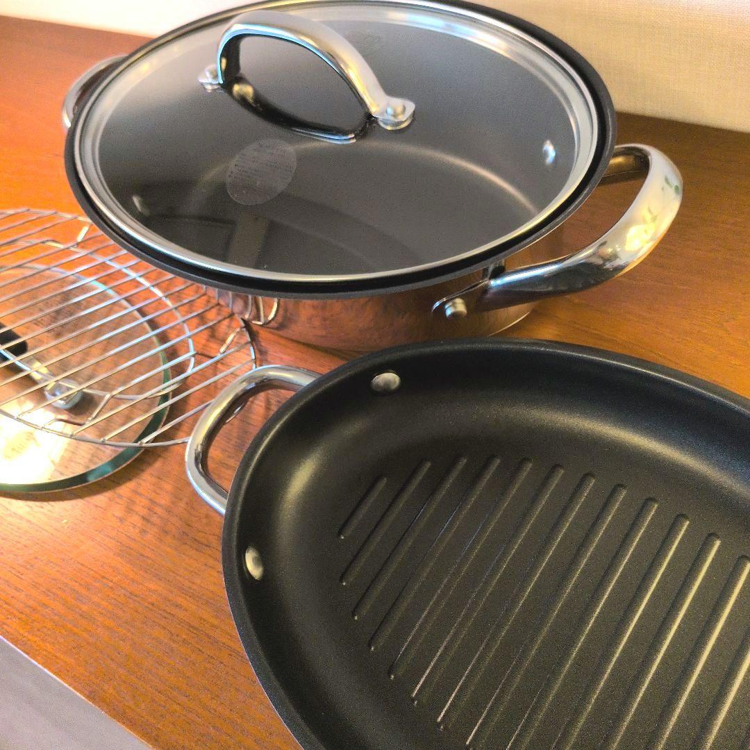 美品　 MEYER オールインワン オーバルパン グリルプレス＆中網付き！