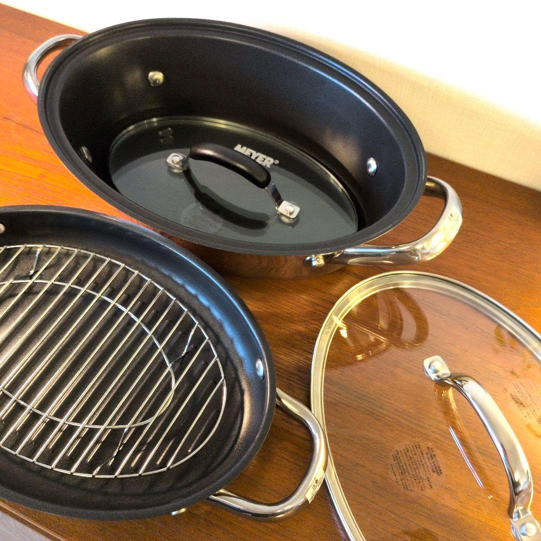 美品　 MEYER オールインワン オーバルパン グリルプレス＆中網付き！