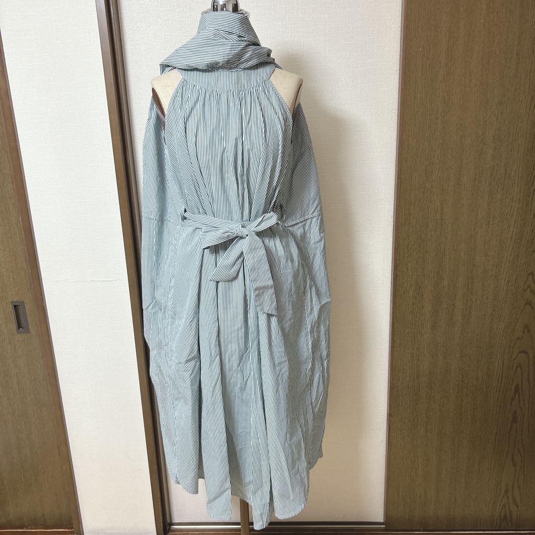 極美品　support surface ストライプ　ドレープワンピース　グリーン