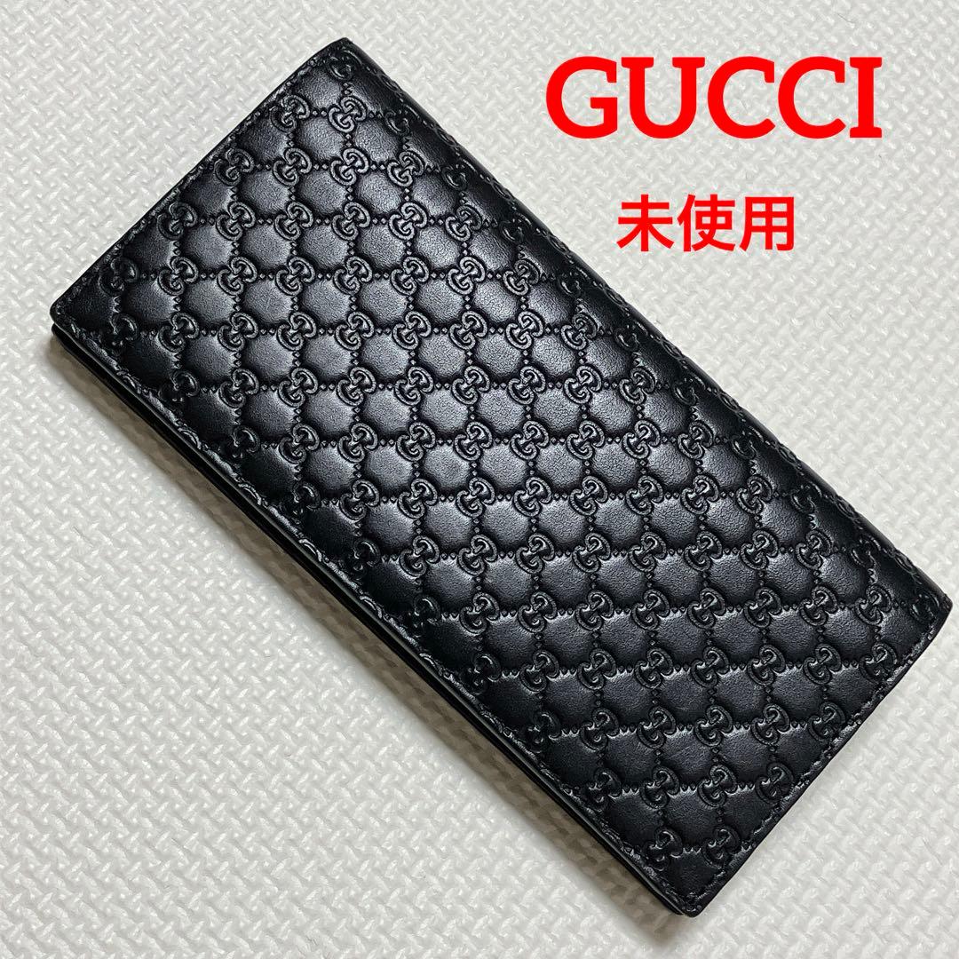 未使用　GUCCI グッチ レザー長財布　マイクロシマ　ブラック　黒