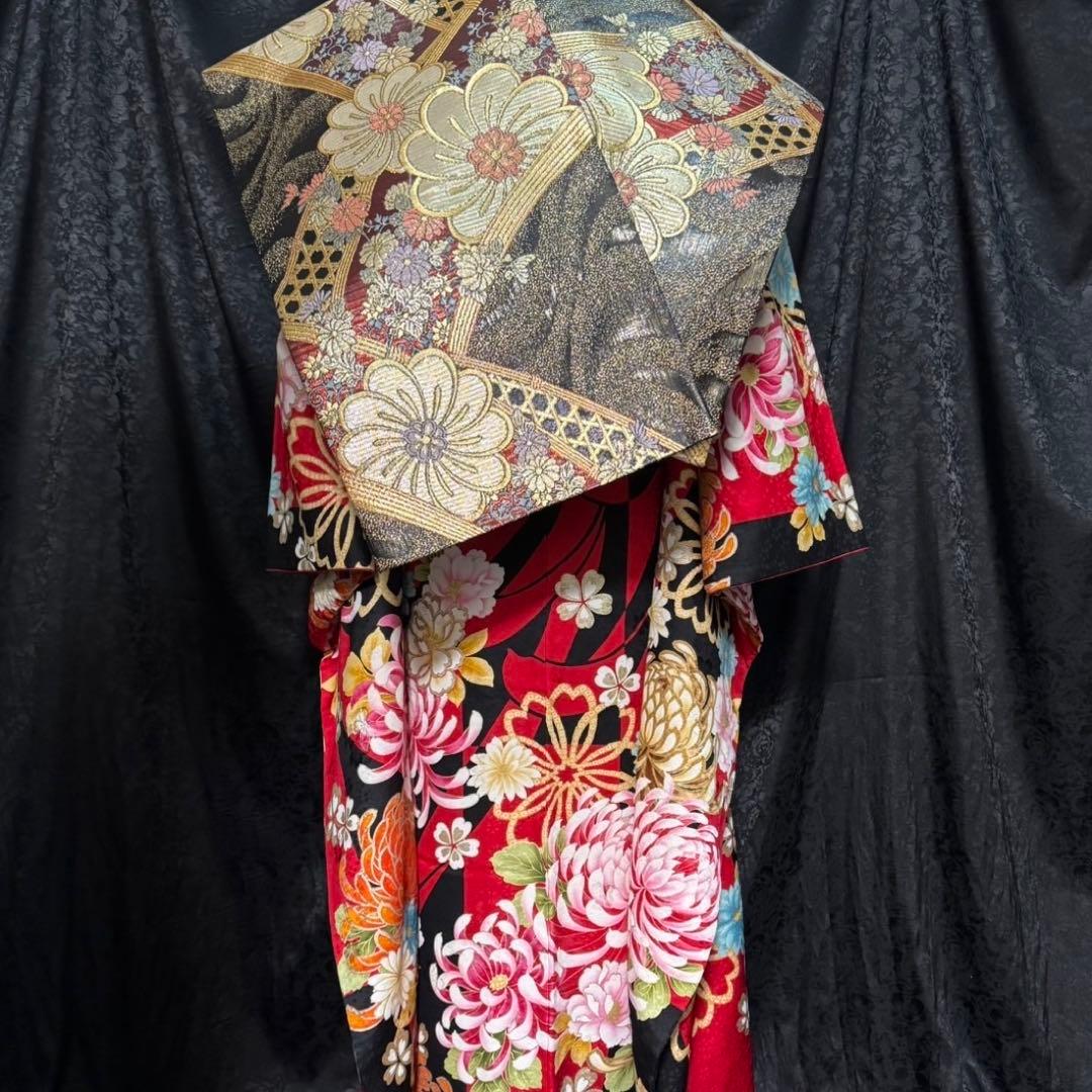 美品　レトロ　山本寛斎　落款　乱菊　パール加工　逸品　フルセット　振袖　振り袖