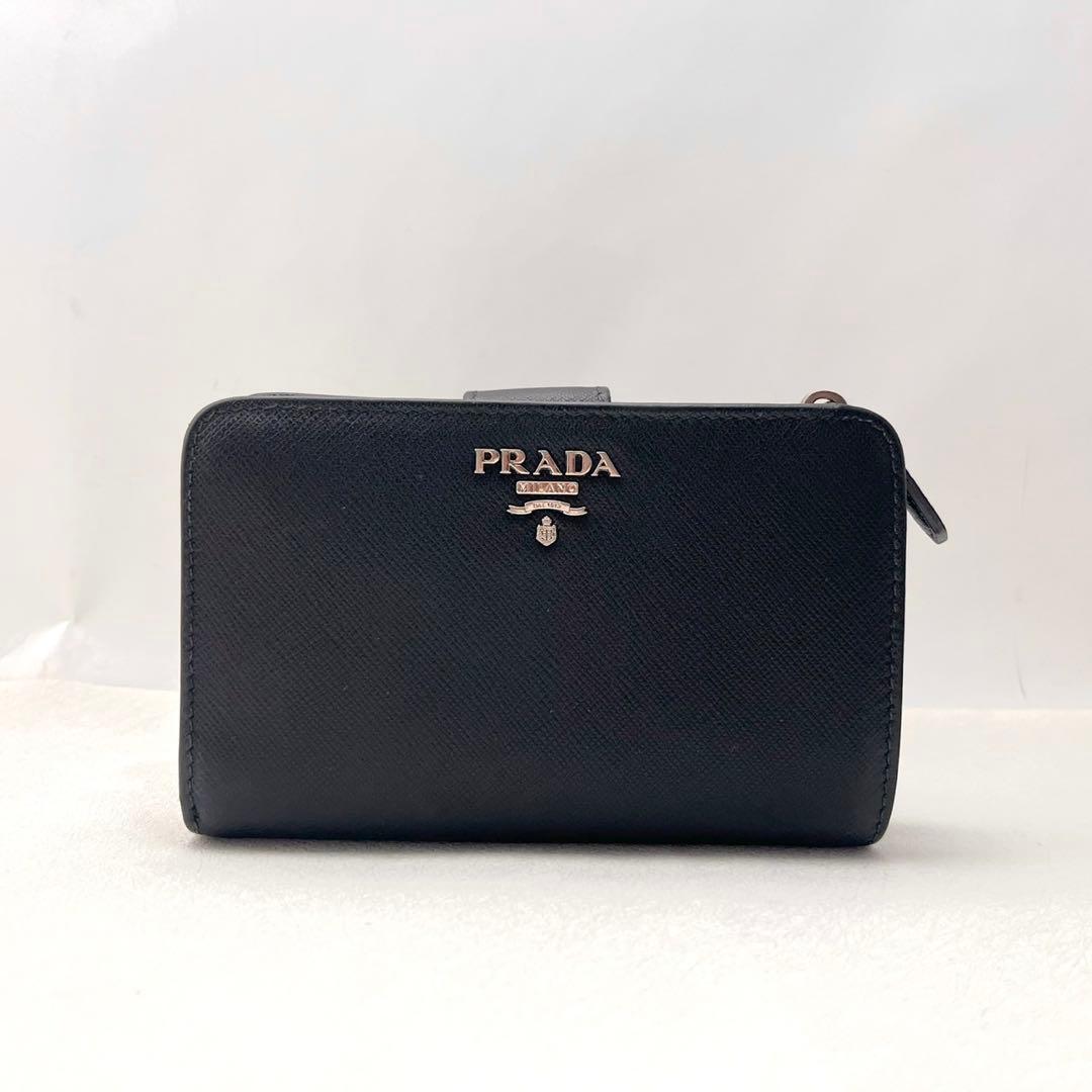 PRADA プラダ サフィアーノ バイカラー 二つ折り財布 ブラック0206-④