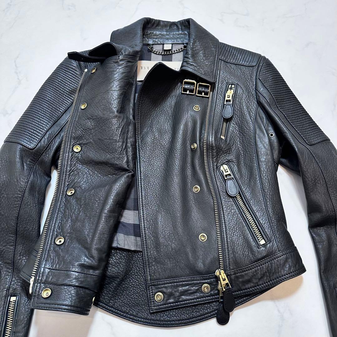 バーバリーブリット ライダースジャケット バイカージャケット 羊革 黒 42