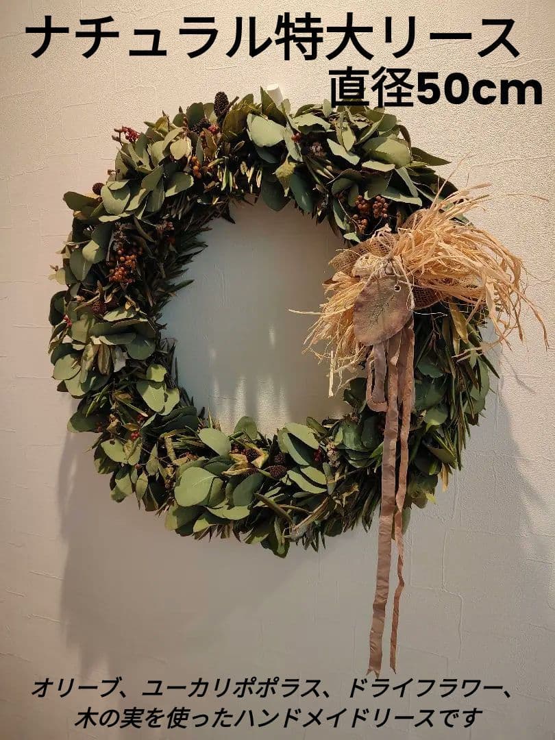 特大リース 50cm オリーブ ポポラス ドライフラワー 木の実 リース