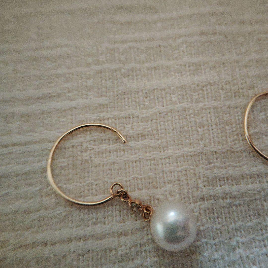 4℃　k18パールダイヤピアス　イエローゴールド　上品に華奢揺れパールピアス