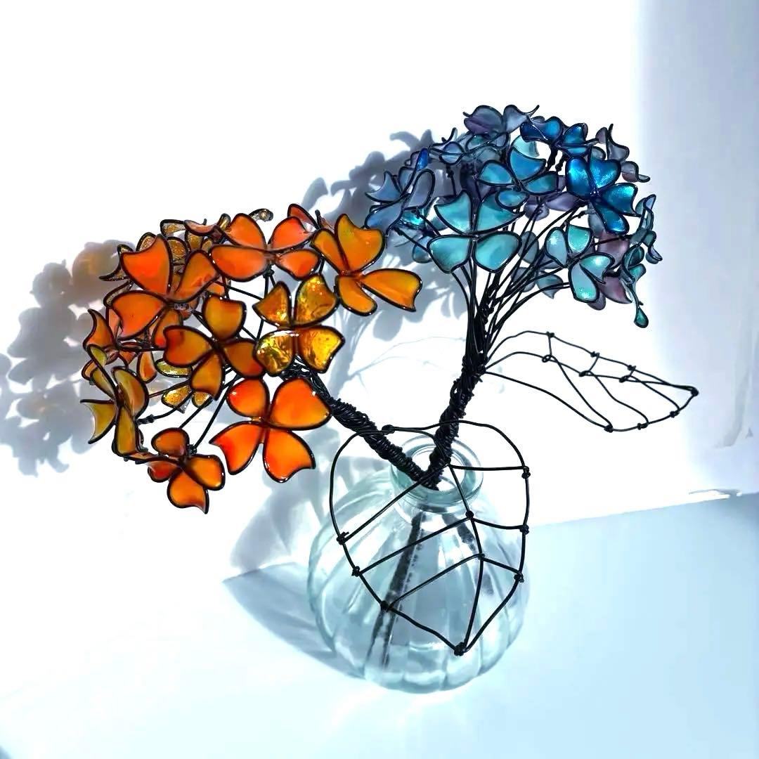 紫陽花リース　ワイヤークラフト　ディップアート 壁飾り　インテリア　アート