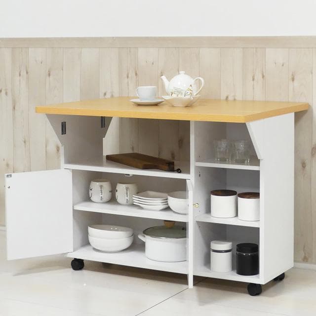 【新品・送料無料】【日本製】Ｎｅｗ両バタワゴン（ホワイト／ブラウン）