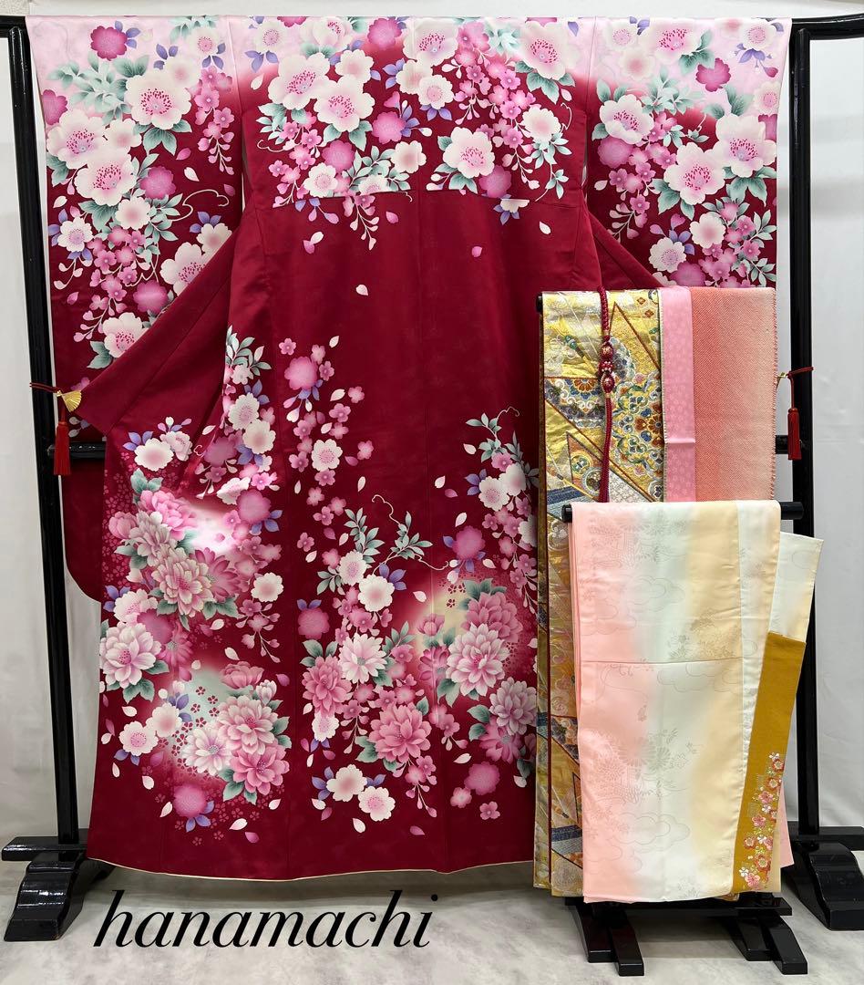 振り袖　フルセット　長襦袢付　赤　成人式　刺繍入り　銀通し　670