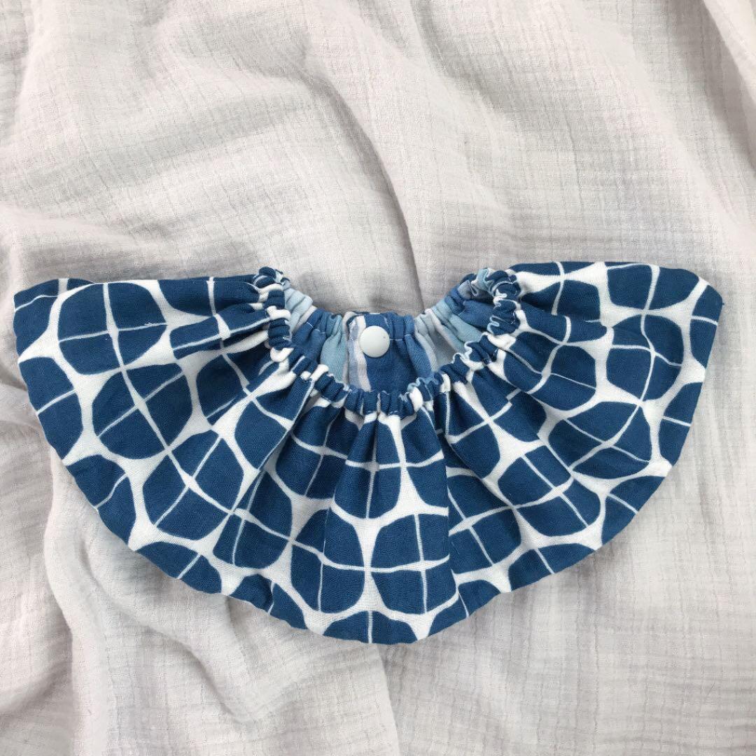 ★青マーカーたて×ブルータイル★ ハンドメイド　リバーシブル　スタイ　男の子