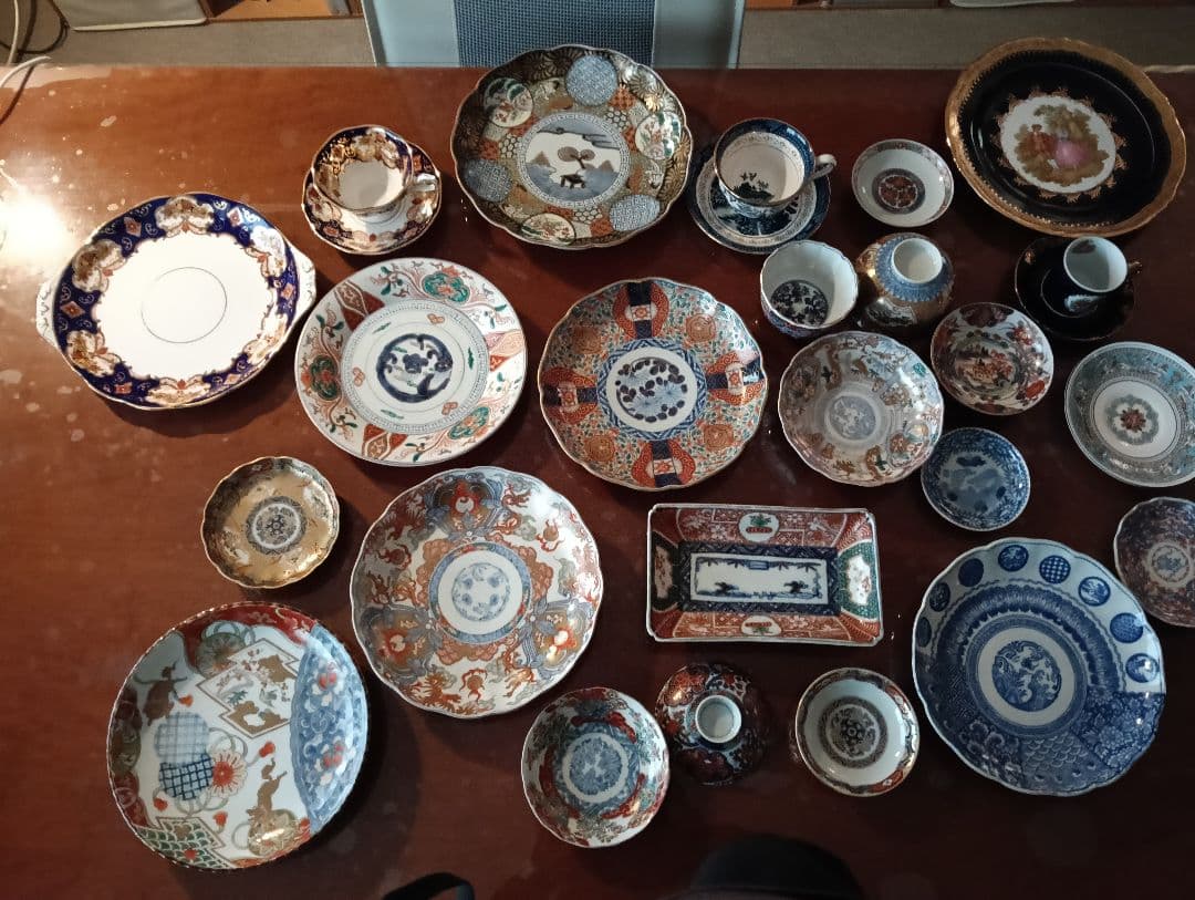 骨董｜古伊万里 江戸後期 色絵✕染付 ［ 八寸皿］