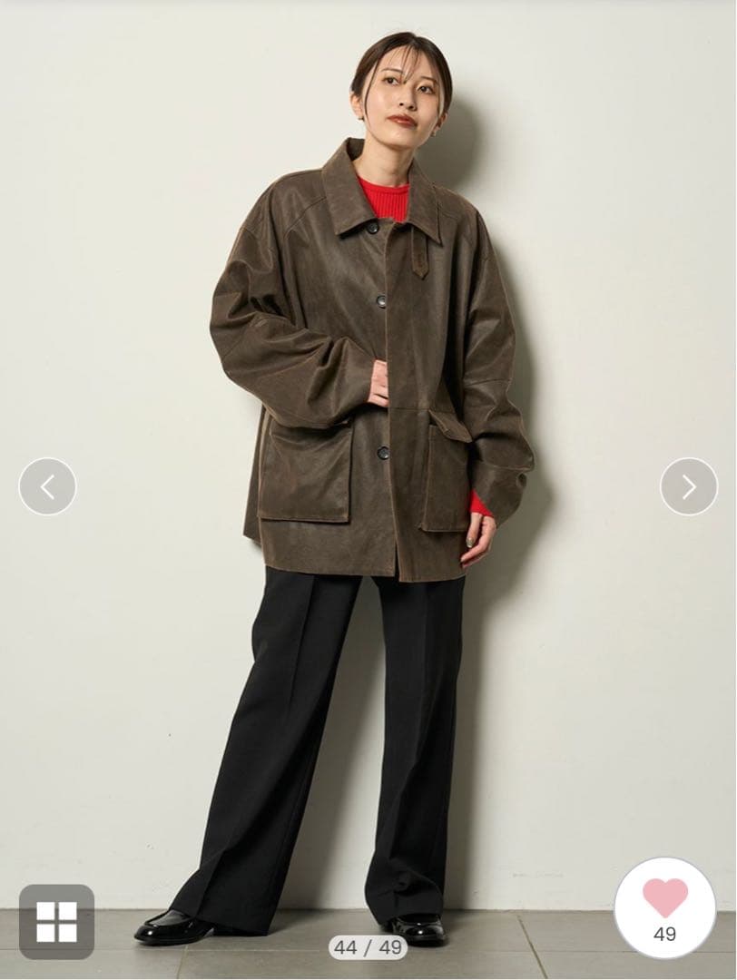 ミースロエ　フェイクレザーカバーオールジャケット　ブラウン