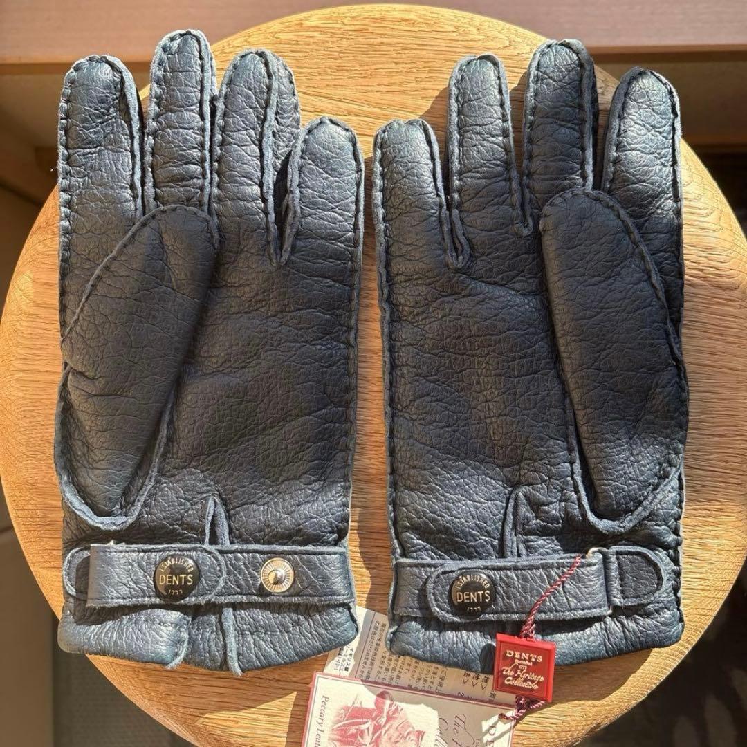 ス*軍様 DENTS navy ペッカリー　size8 バックル付き イギリス製