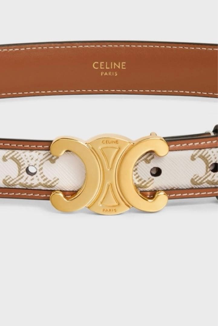 「CELINE」 White Triomphe leather Belt 85