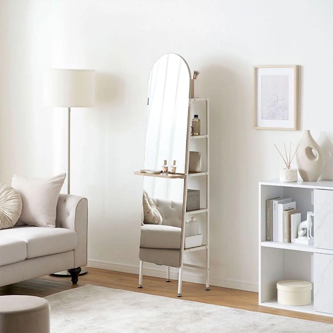 アーチ型全身鏡 自立式 収納付き [幅40.5]