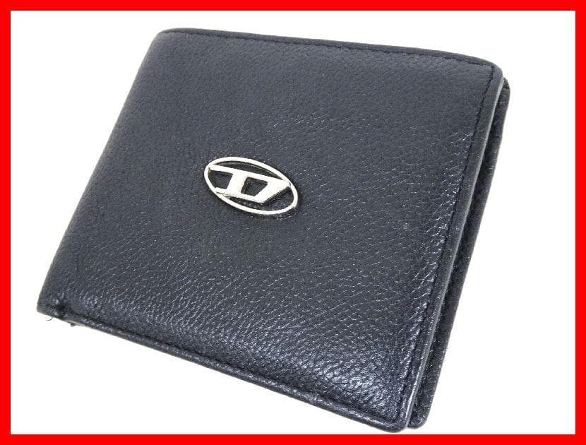 DIESEL　 ディーゼル　二つ折り財布　ロゴ　革　黒　Mイ-198