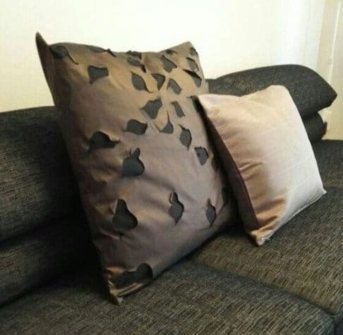 デザイナーズ・クッション2点■葉モチーフ マットツヤ 大判クッション&カバー