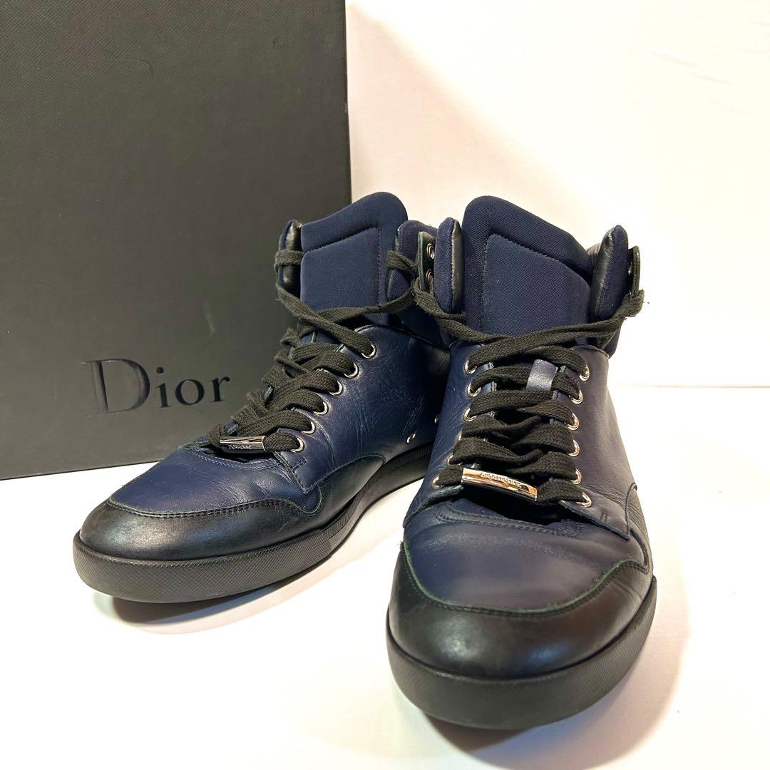 箱付き✨ディオールオム スニーカー ハイカット レザー ネイビー×ブラック