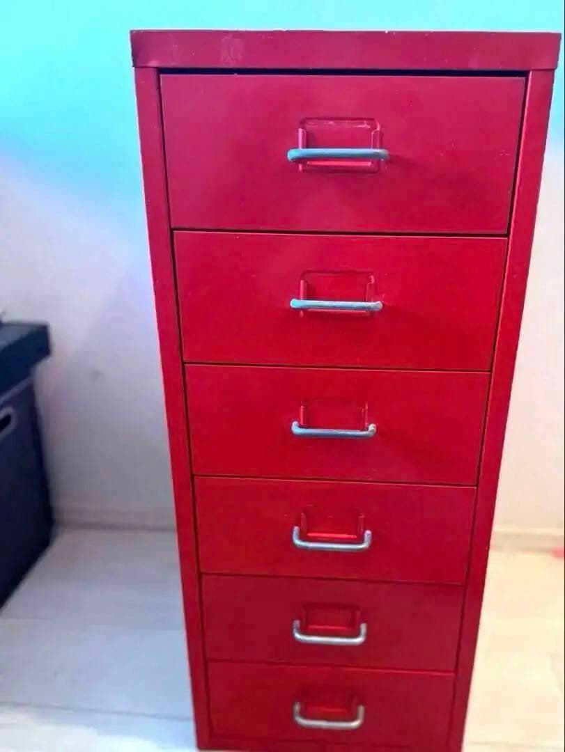 <廃盤>赤 レッド IKEA ヘルメル引き出しユニット　キャスターなし