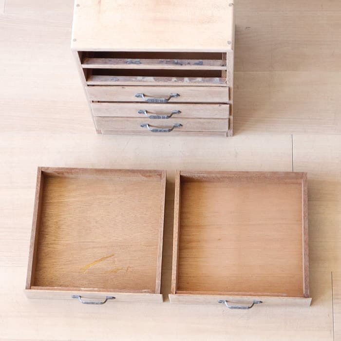 アンティーク ラワン材 整理箱 タンス 古家具 引き出し5杯 無塗装
