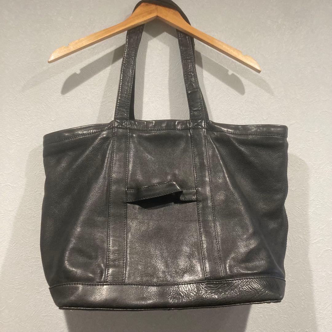 希少　レア　マリメッコ　トートバッグ　オールレザー　A4収納　肩掛け　黒　大容量