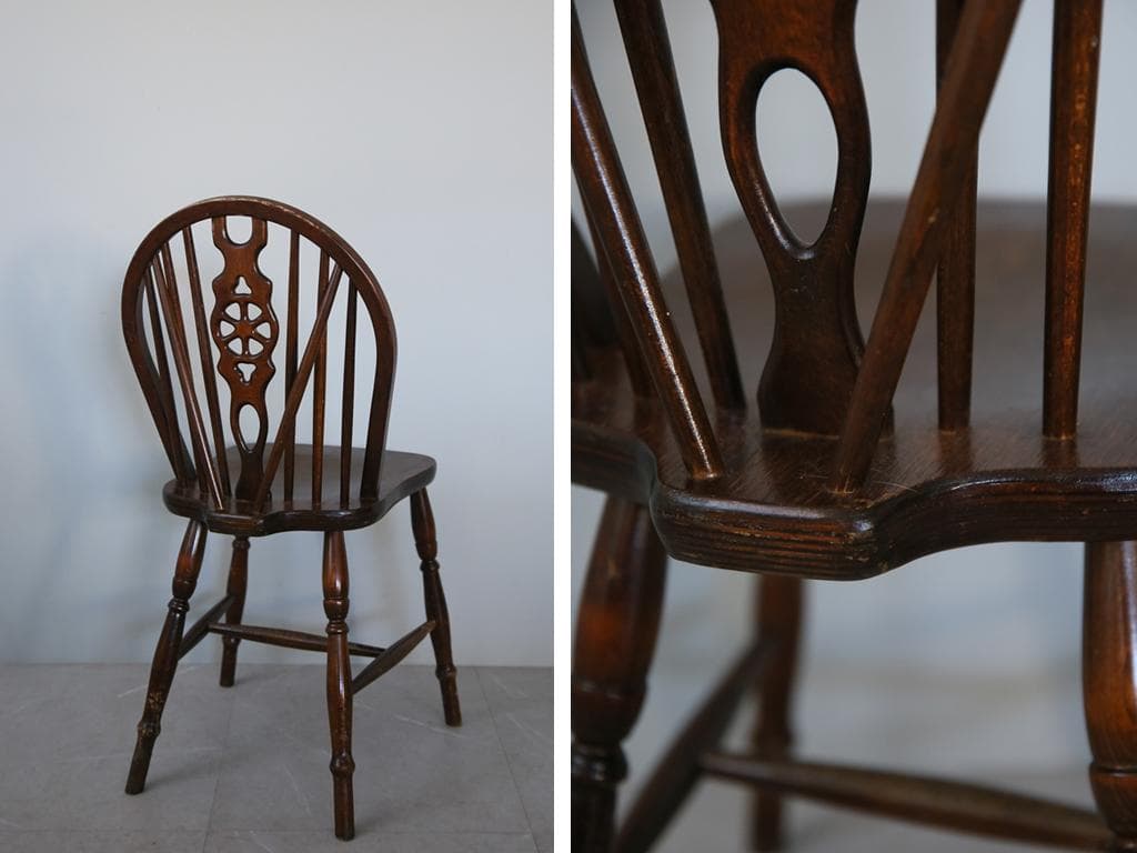 英国アンティーク木製ホイールバックチェア/ダイニングイス/椅子(92-37-1)