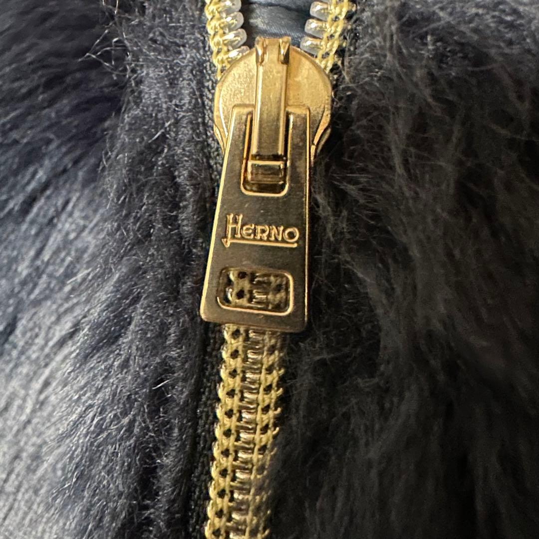 美品✨HERNO 高級✨ダウンジャケット ナイロン ファー ネイビー 14A