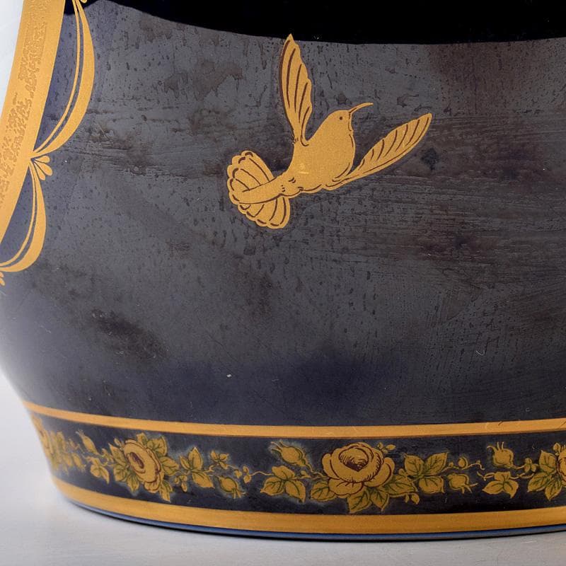 大倉陶園　OKURA　ART　CHINA　瑠璃色絵金彩　花鳥文瓶　JR8801B