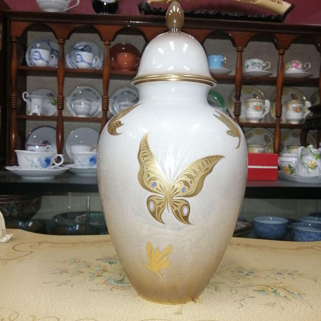 イタリア　アートモルベッリ　花瓶　金彩金蝕　陶磁器　蓋付き　飾り壷