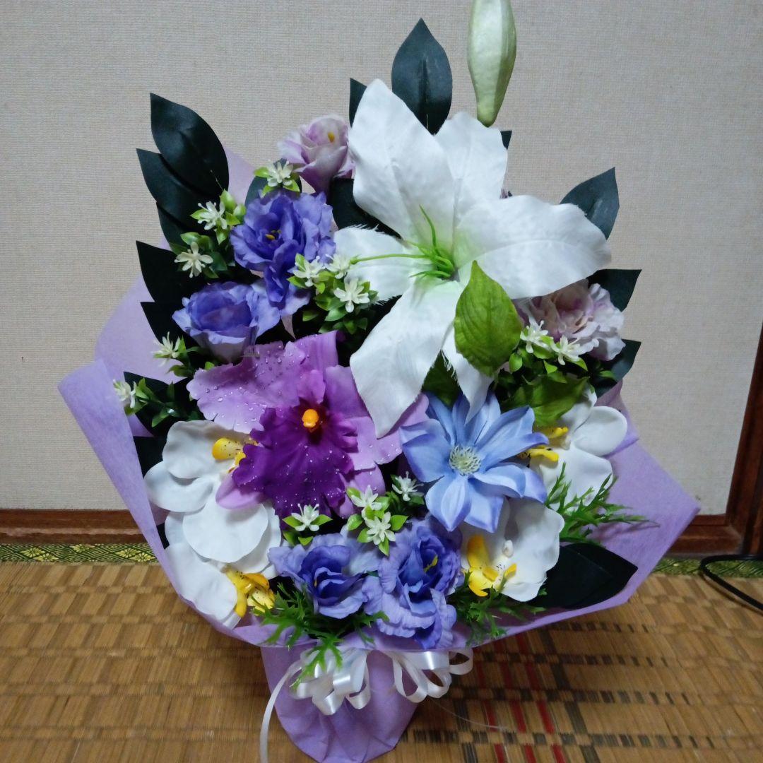 仏花　お供え花　初盆　造花　百合　カトレア　アレンジ