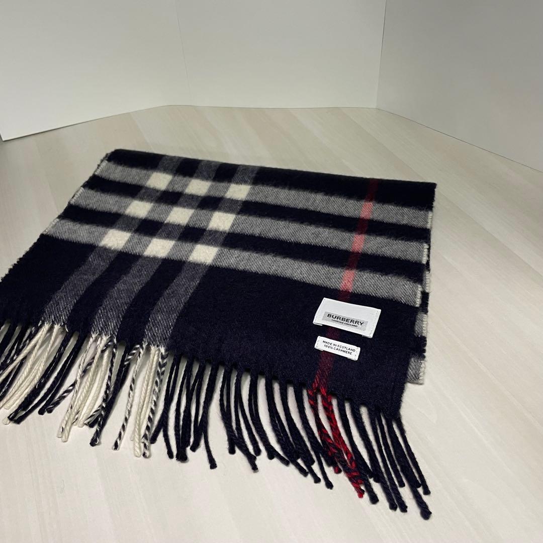 美品☆バーバリー☆マフラー☆チェック柄☆ネイビー☆ノバチェック☆カシミヤ