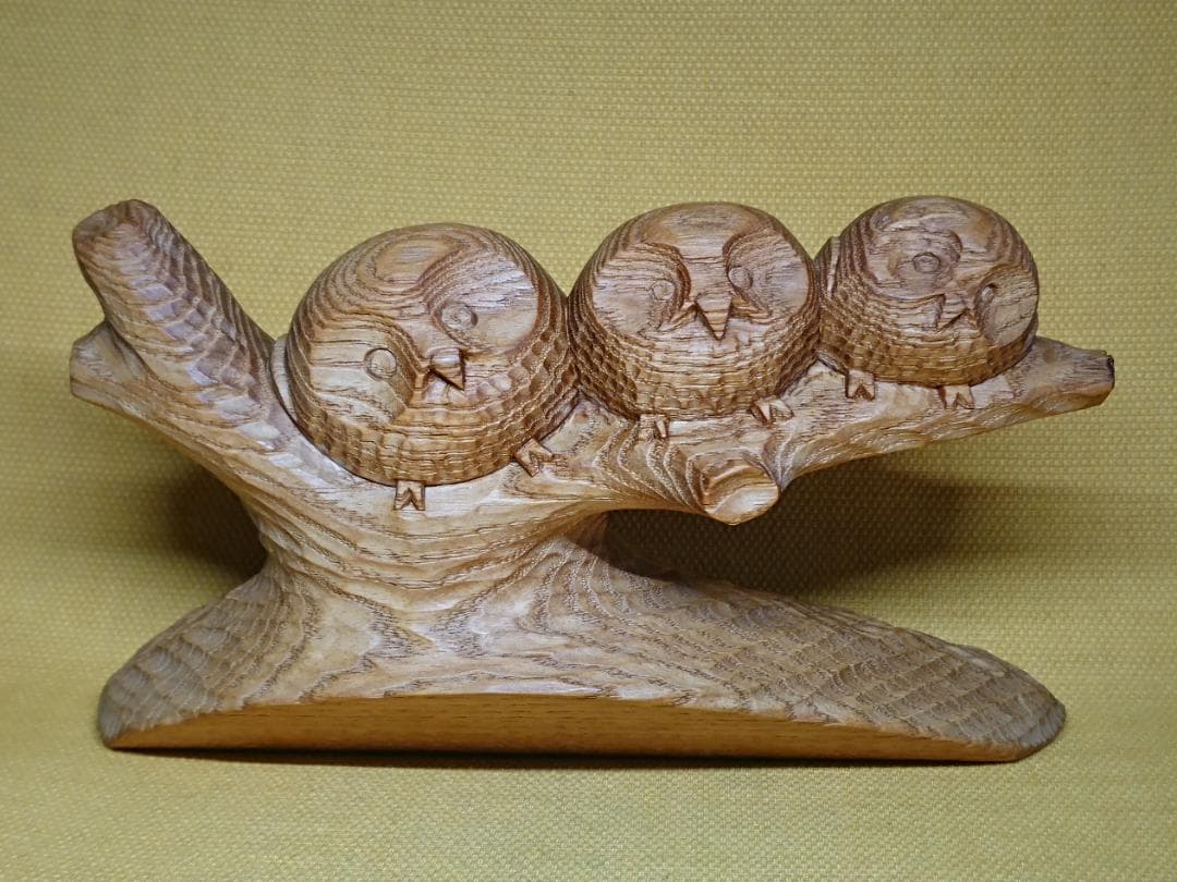 ビンテージ　フクロウ　木彫　天然木　置物　インテリア　工芸品　美術品　A1339