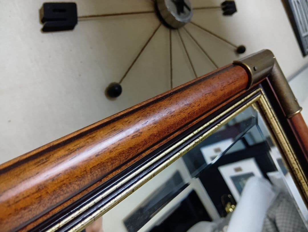 イタリア製　ウォールナット　ブラス　真鍮　金具　ビンテージ　ウォールミラー　姿見