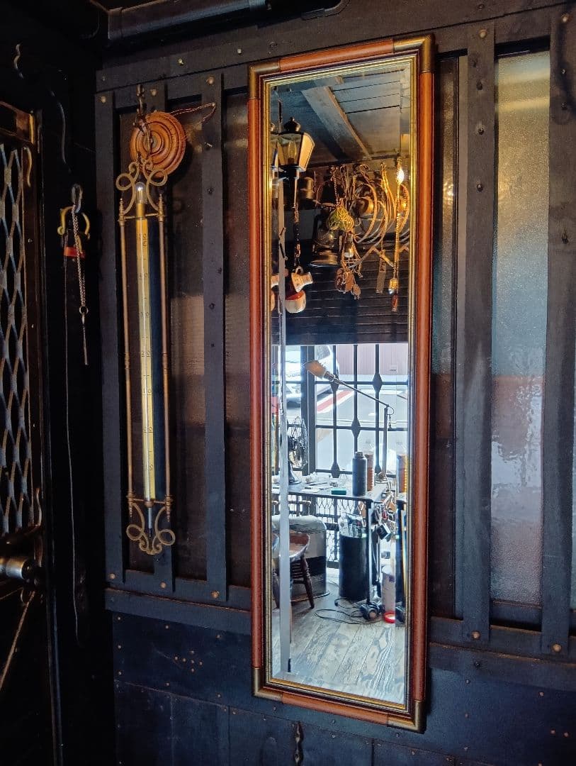 イタリア製　ウォールナット　ブラス　真鍮　金具　ビンテージ　ウォールミラー　姿見