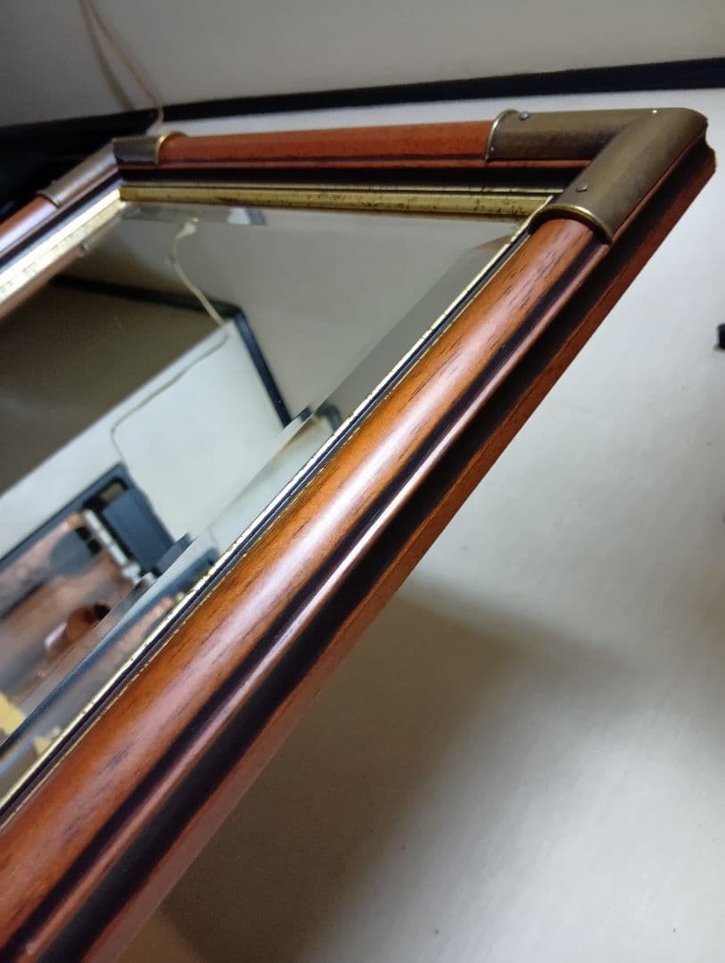 イタリア製　ウォールナット　ブラス　真鍮　金具　ビンテージ　ウォールミラー　姿見