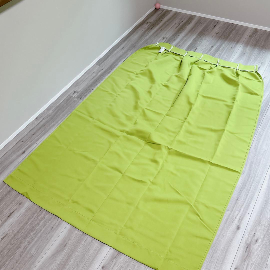 ♪カーテン 節電対策 黄緑 幅100×丈200cm ２枚セット 厚手カーテン