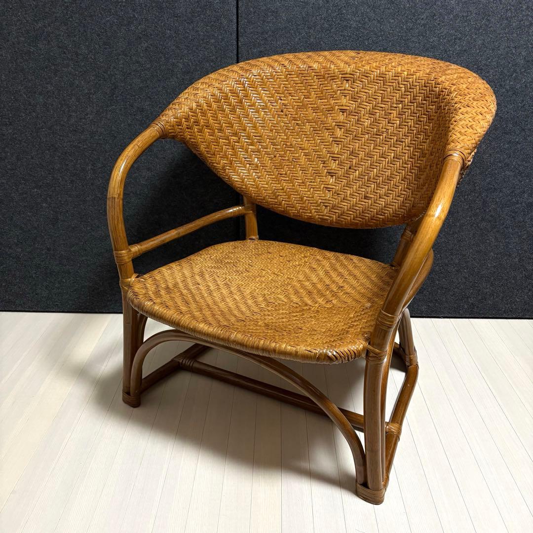 山下工芸　ラタン　籐　アームチェア　ラタンチェア　ガーデンチェア　レトロ