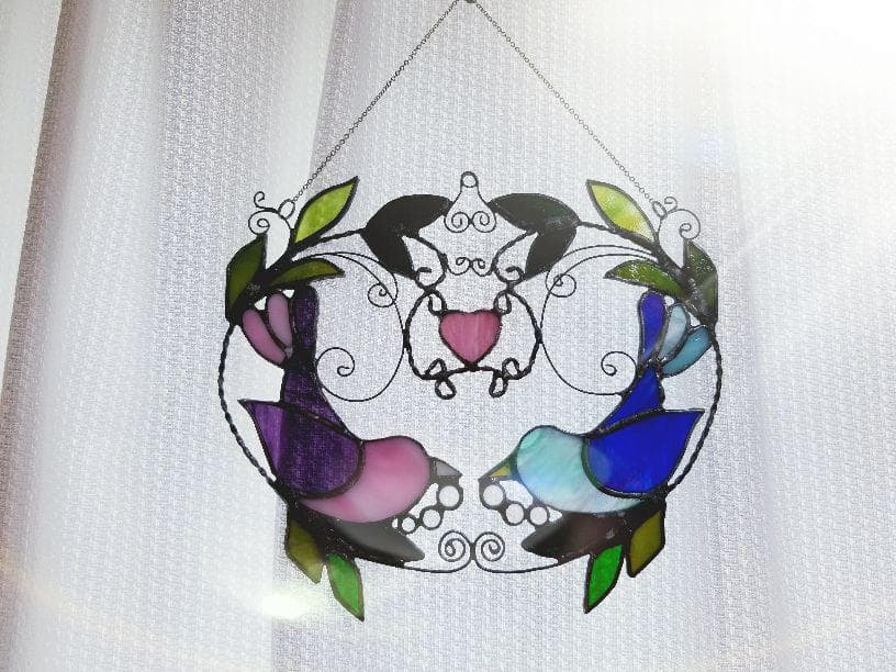 ご予約可　ステンドグラス製　ツインバードのサンキャッチャー