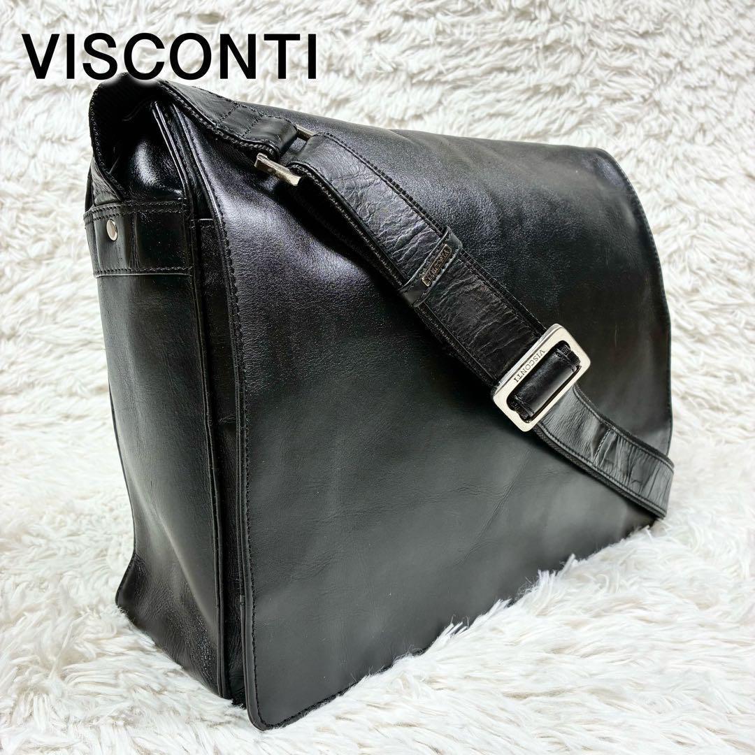 【美品】 ビスコンティ レザー メッセンジャーバッグ ブラック ショルダーバッグ